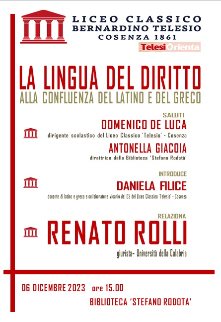 Il Giurista dell’Unical Renato Rolli al Telesio per l’orientamento in uscita