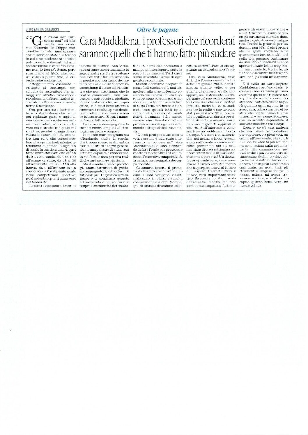 Articolo  Prof. ssa Gallucci  Pubblicato sul Quotidiano del Sud